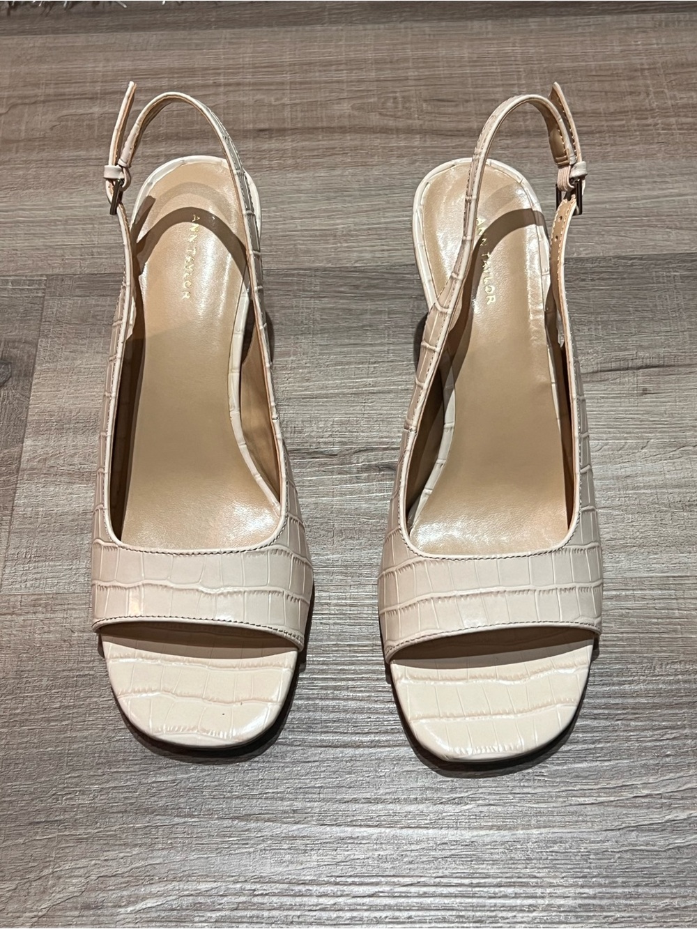 Ann Taylor Cream Croc-Embossed Slingback Heels - Picture 2 of 4